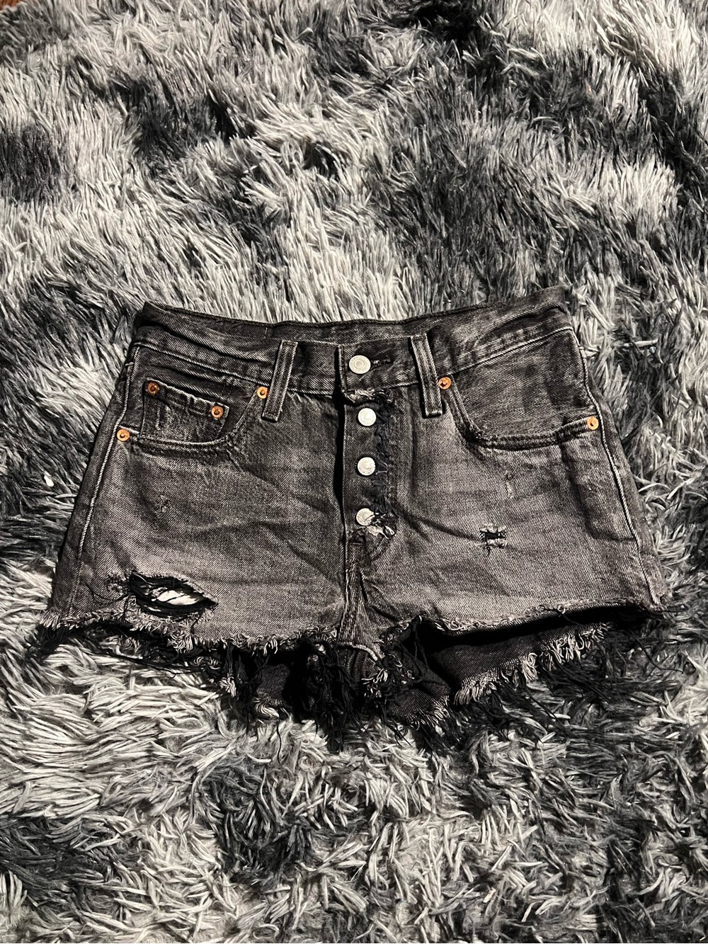 Levi's Black Distressed Button-Fly Denim Shorts